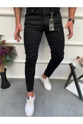شلوار جین مشکی مردانه پاچه تنگ پنبه (نخی) ساده پوشاک ورزشی استاندارد کد 833269673