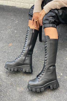 بوت مشکی زنانه چرم مصنوعی پاشنه ضخیم پاشنه متوسط ( 5 - 9 cm ) Gore-Tex مقاوم در برابر آب کد 34372403