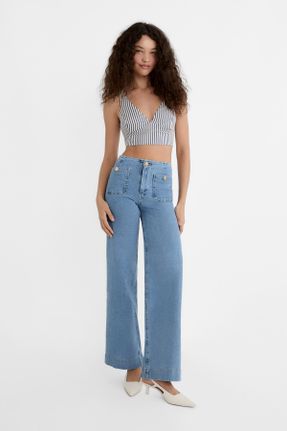 شلوار جین آبی زنانه فاق بلند پنبه (نخی) استاندارد کد 833307901