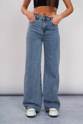 شلوار جین طوسی زنانه پاچه راحت فاق بلند کارگو جوان استاندارد کد 833387776