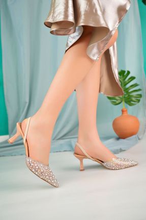 کفش مجلسی بژ زنانه چرم مصنوعی پاشنه ضخیم پاشنه متوسط ( 5 - 9 cm ) کد 804460256