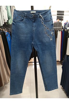 شلوار جین سایز بزرگ آبی زنانه پاچه لوله تفنگی AKŞEN GİYİM - کد 833527181