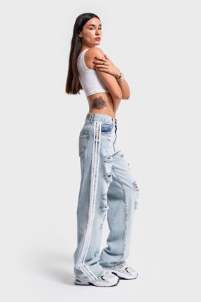 شلوار جین آبی زنانه پاچه راحت جین ساده بلند کد 833113233