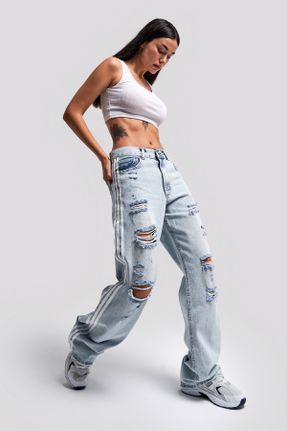 شلوار جین آبی زنانه پاچه راحت جین ساده بلند کد 833113233