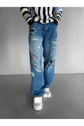 شلوار جین آبی مردانه پاچه گشاد بلند کد 814641371