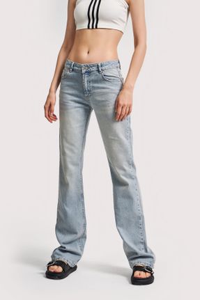 شلوار جین آبی زنانه پاچه تنگ فاق افتاده جین بلند کد 826334352