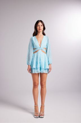 لباس آبی زنانه بافتنی پلی استر رگولار بند دار کد 672009571