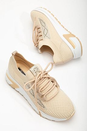 کفش اسنیکر بژ زنانه بند دار sedose shoes accessories - کد 833558557