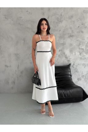 لباس سفید زنانه بافتنی کرپ راحت بند دار کد 833599634