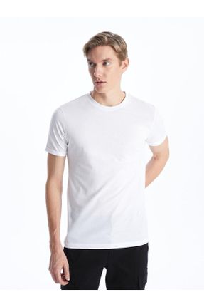 تی شرت سفید مردانه رگولار یقه گرد تکی کد 832601424