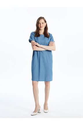 لباس آبی زنانه جین رگولار آستین-کوتاه کد 825158331