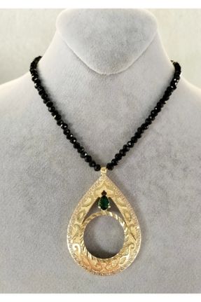 گردنبند جواهر مشکی زنانه روکش طلا کد 358623181