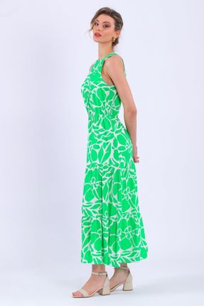 لباس سبز زنانه بافتنی ویسکون طرح گلدار A-line کد 729007560