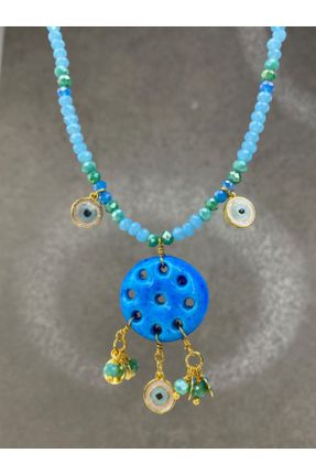 گردنبند جواهر آبی زنانه سنگی کد 124915151