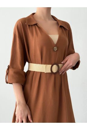 لباس قهوه ای زنانه بافتنی اورسایز آستین-بلند اداری کد 833337854