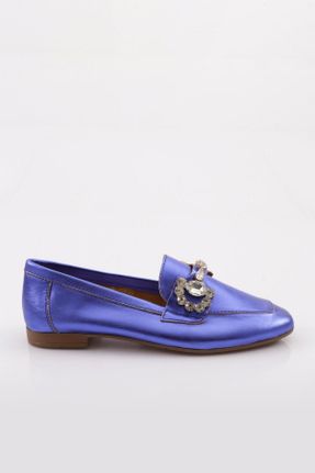 کفش لوفر آبی زنانه چرم طبیعی پاشنه کوتاه ( 4 - 1 cm ) کد 680475349