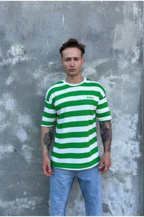 تی شرت سبز مردانه اورسایز یقه گرد مخلوط پلی استر جوان کد 745227603
