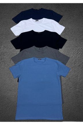 تی شرت سرمه ای مردانه اسلیم فیت یقه گرد پارچه ای 5