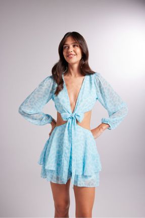 لباس آبی زنانه بافتنی پلی استر رگولار بند دار کد 672009571