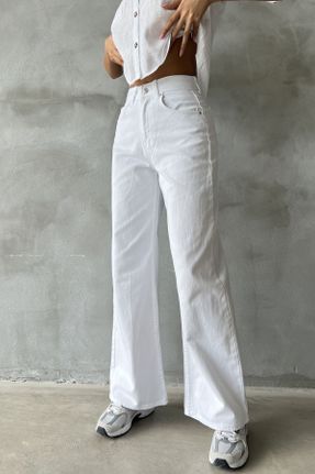 شلوار جین سفید زنانه فاق بلند پنبه (نخی) استاندارد کد 825409025