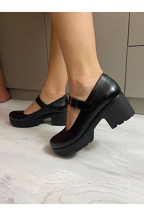 کفش پاشنه بلند کلاسیک مشکی زنانه چرم خالص Kesim Shoes - کد 368150266