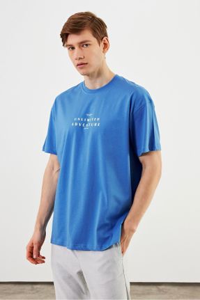 تی شرت آبی مردانه پنبه (نخی) یقه گرد اورسایز تکی پوشاک ورزشی کد 814840253