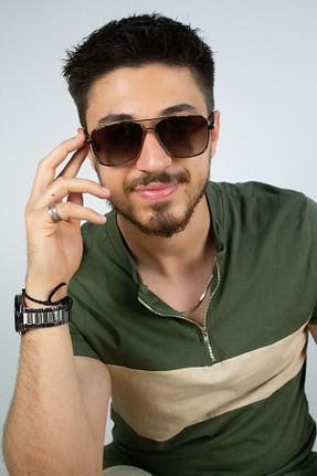 عینک آفتابی قهوه ای مردانه UV400 BLACK - کد 833564105