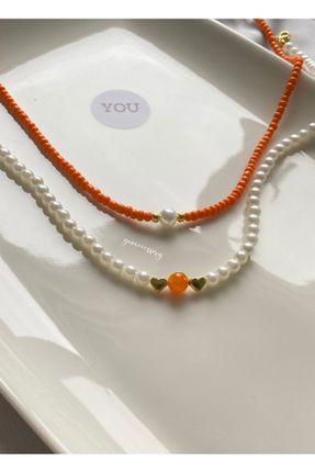 گردنبند جواهر نارنجی زنانه کد 812962613