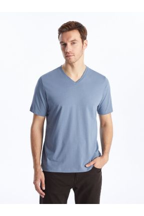 تی شرت آبی مردانه رگولار یقه هفت تکی کد 795446994