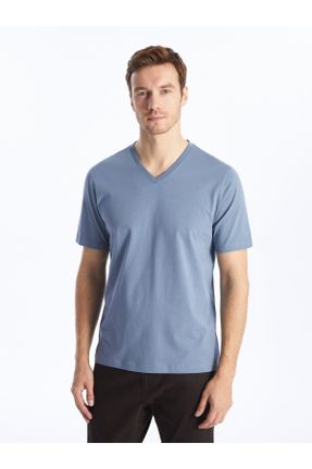 تی شرت آبی مردانه رگولار یقه هفت تکی کد 795446994