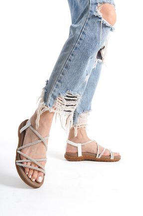 صندل سفید زنانه پاشنه تخت öz se shoes - کد 833615923