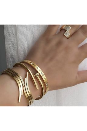 دستبند استیل طلائی زنانه استیل ضد زنگ کد 197921124