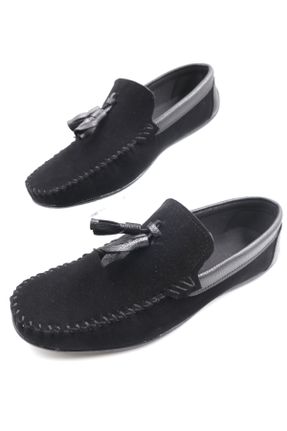 کفش لوفر مشکی مردانه جیر پاشنه کوتاه ( 4 - 1 cm ) کد 833682149