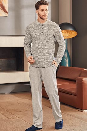ست لباس راحتی سایز بزرگ نارنجی مردانه پنبه ای Mecit Pijama - کد 59353394