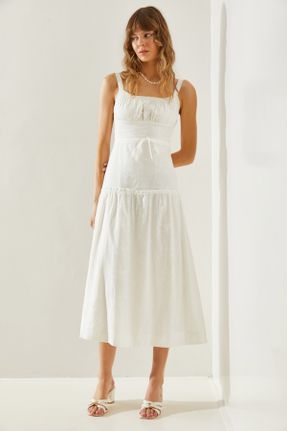 لباس سفید زنانه بافتنی پلی استر بند دار کد 833487301