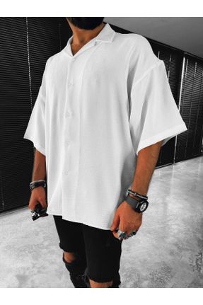 پیراهن سفید مردانه پنبه - پلی استر یقه پیراهنی اورسایز کد 123463935