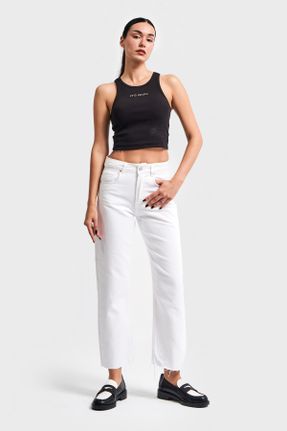 شلوار جین سفید زنانه پاچه تنگ فاق بلند جین ساده بلند کد 831505776