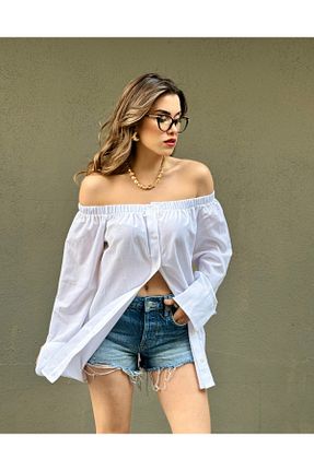 پیراهن سفید زنانه یقه قایقی ROUPAS - کد 833529006