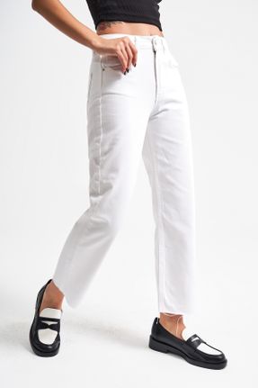 شلوار جین سفید زنانه پاچه تنگ فاق بلند جین ساده بلند کد 831505776