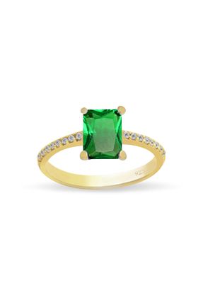 انگشتر نقره طلائی زنانه زمرد Silveranka - کد 833546551