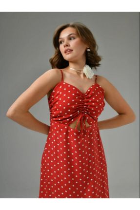 لباس قرمز زنانه بافتنی پنبه (نخی) راحت بند دار کد 833257175