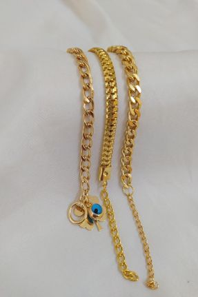 دستبند استیل طلائی زنانه روکش طلا کد 301279441