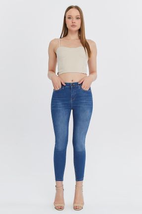 شلوار جین سرمه ای زنانه پاچه تنگ فاق بلند جین اسلیم بلند کد 225944335