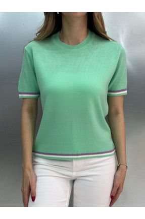 تی شرت سبز زنانه یقه گرد اکریلیک تکی کد 832820013