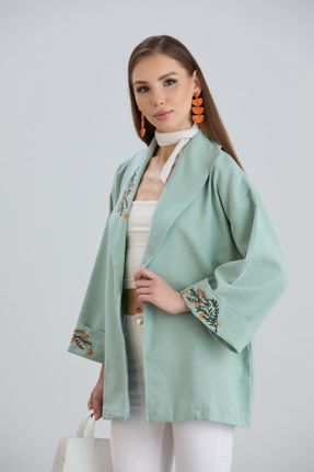 کیمونو سبز زنانه کتان نما بافتنی بلند کد 833601643
