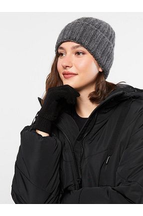 ست شال گردن و کلاه پشمی و دستکش طوسی زنانه LC Waikiki - کد 775653167
