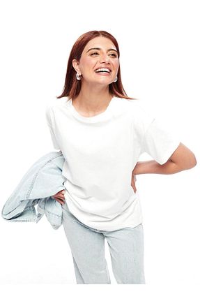 تیشرت سفید زنانه اورسایز LC Waikiki - کد 831892414