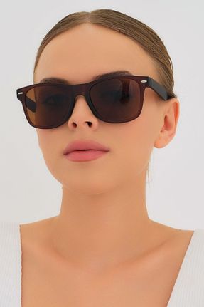 عینک آفتابی قهوه ای زنانه 58 UV400 استخوان مات هندسی کد 43473918