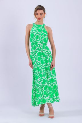لباس سبز زنانه بافتنی ویسکون طرح گلدار A-line کد 729007560