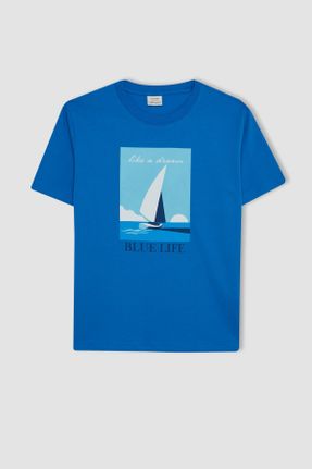 تی شرت آبی بچه گانه رگولار یقه گرد کد 833623371